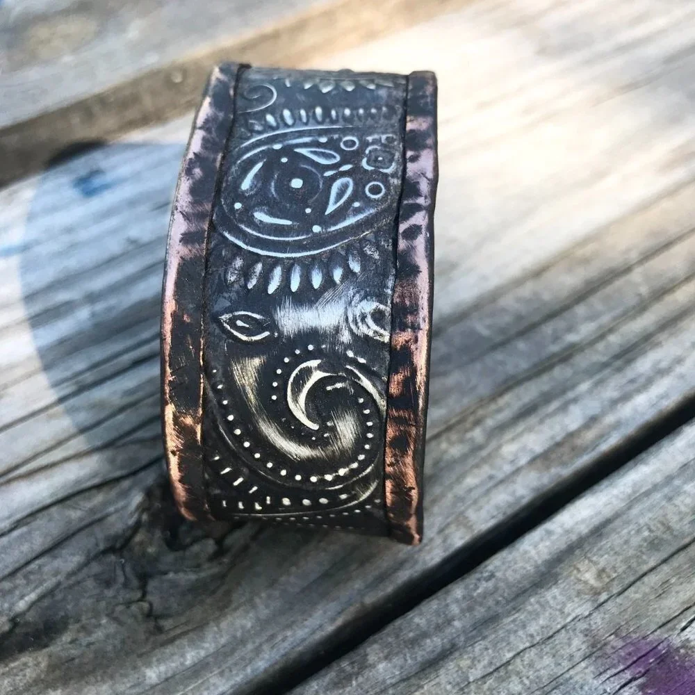 Paisley Sterling Silver Cowboy Copper Cuff Unisex Southwestern 925 Western Boho
